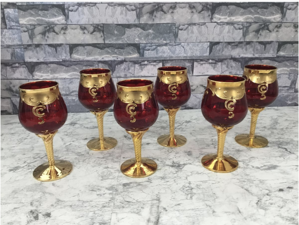 【買取実績】Venezia glass（ベネチアグラス） / MURANO glass（ムラーノガラス） 金彩花柄 ワイングラス 6点セット - 2