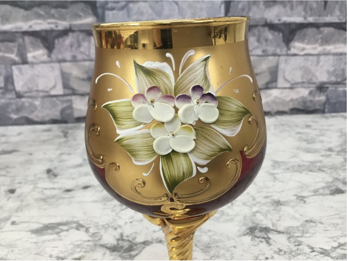 【買取実績】Venezia glass（ベネチアグラス） / MURANO glass（ムラーノガラス） 金彩花柄 ワイングラス 6点セット - 3
