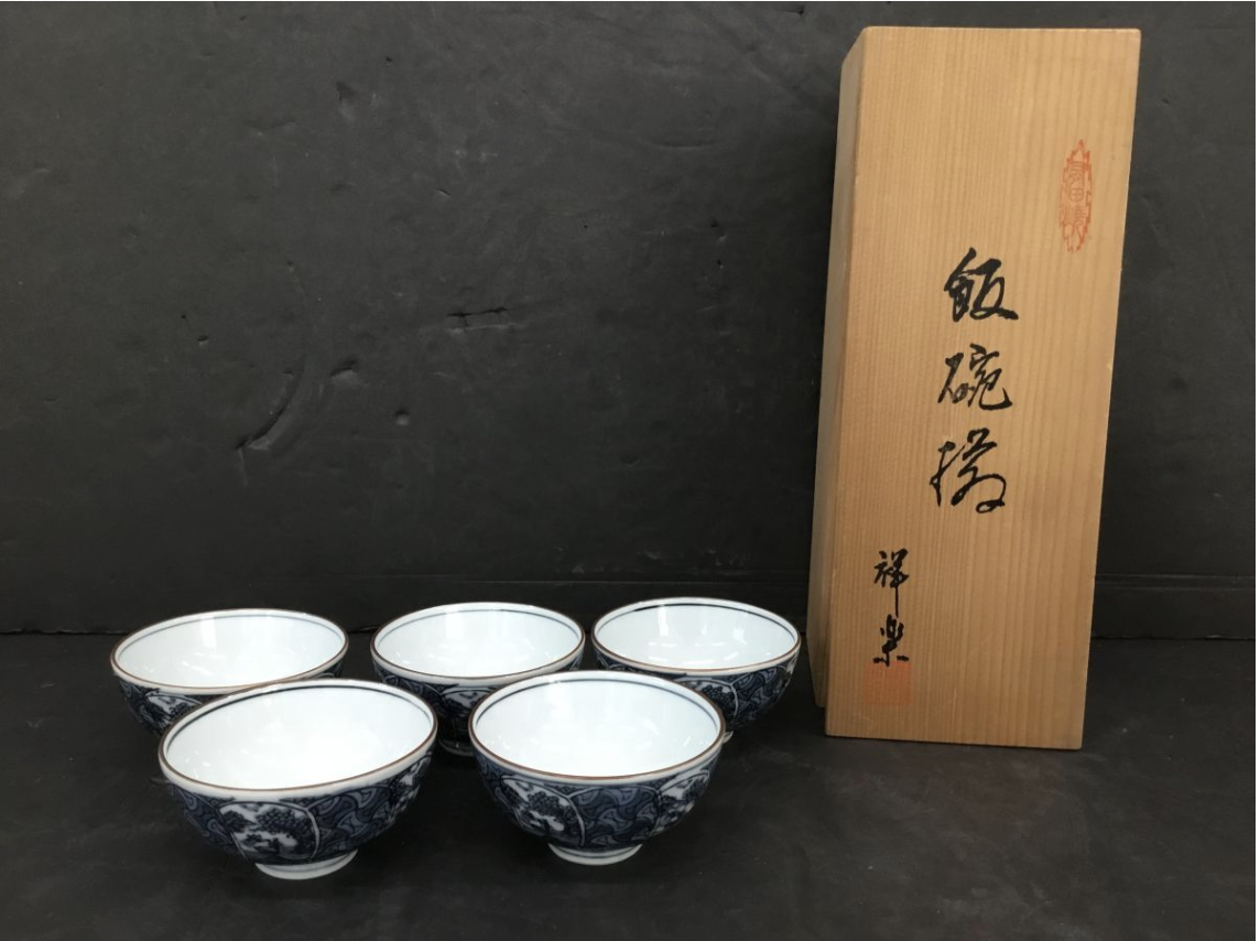 【買取実績】有田焼 湯呑5客揃 古染祥瑞 茶器 食碗揃 / 橋吉 湯呑・煎茶道具 高島屋 / 九谷焼 銘々皿 文吉 皿揃 木箱付き - 4