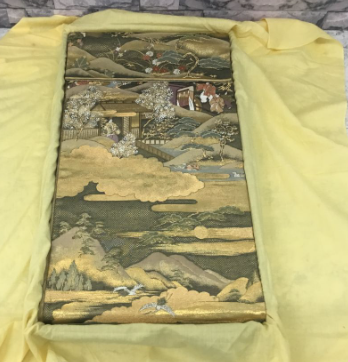 【買取実績】大阪府河内長野市 正絹 金系 両面全通丸帯（二図：北野神社・金閣寺）共箱付き - 3