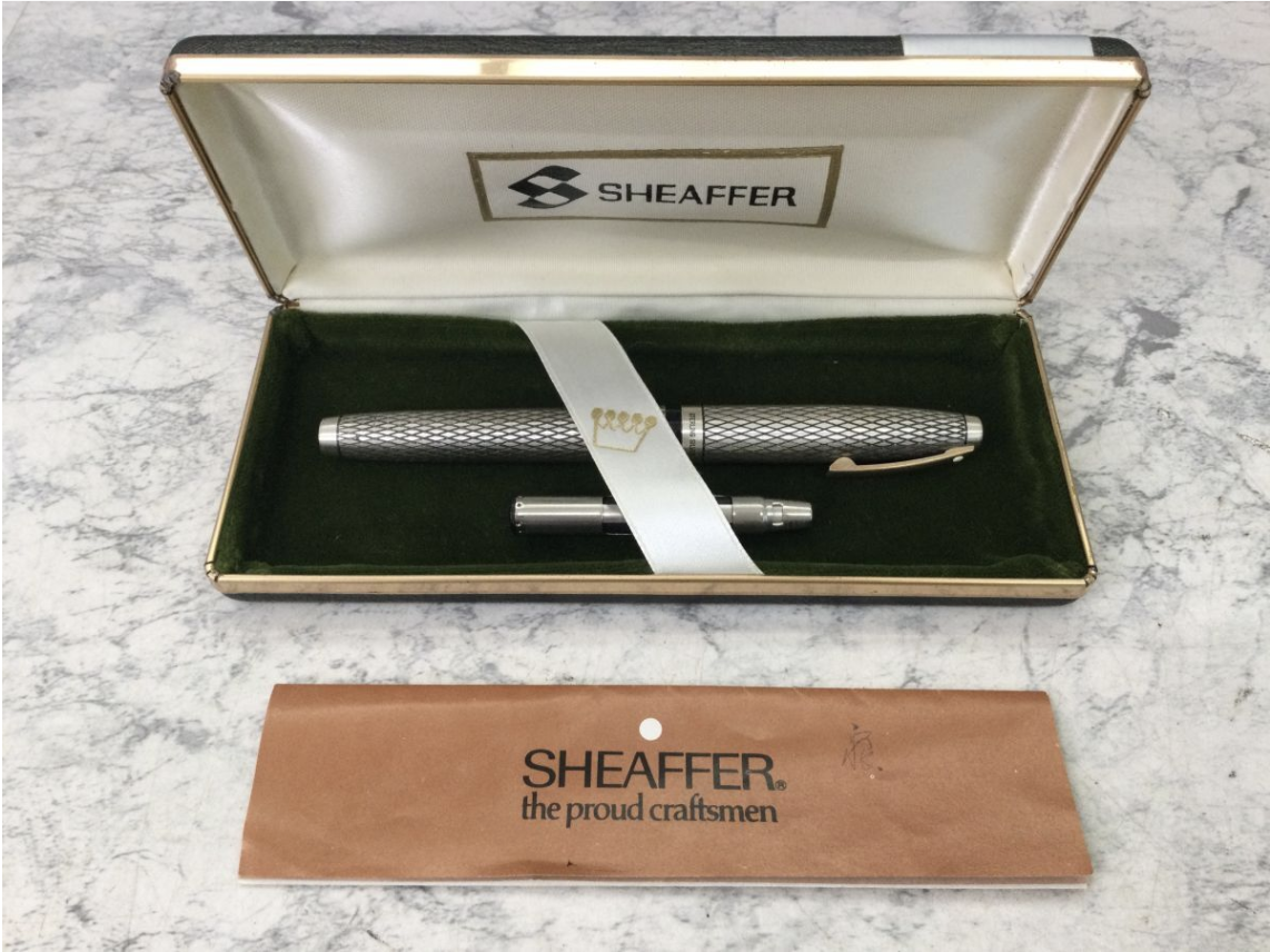 【買取実績】SHEAFFER（シェーファー）万年筆  ペン先14K USA / スターリングシルバー × ゴールド格子柄 / 元箱付き - 2